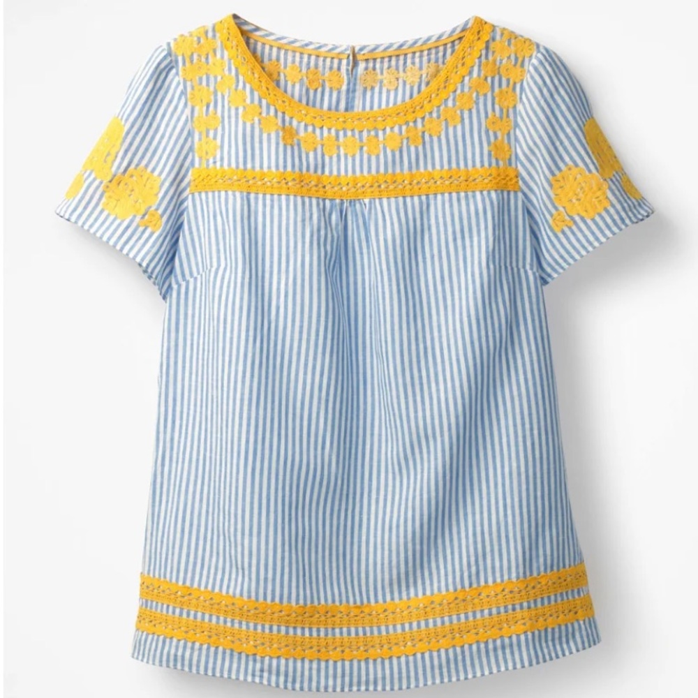 NWT Boden Fiona blue and white stripe with yellow embroidery size 10